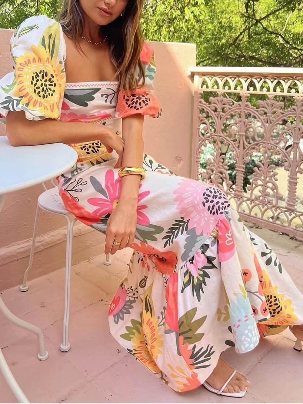 Ivy | Maxi Dress for Summer with Square Neckline and Floral Print