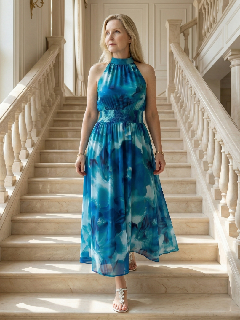 Sylin | Midi Dress with Gathered Halter Neck