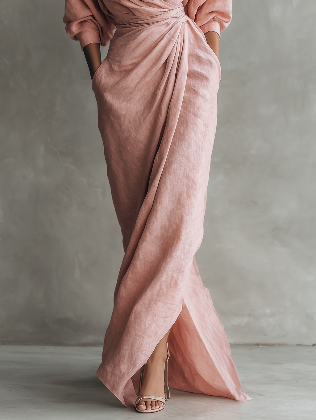 Nina | Minimalist Pink Linen Maxi Dress