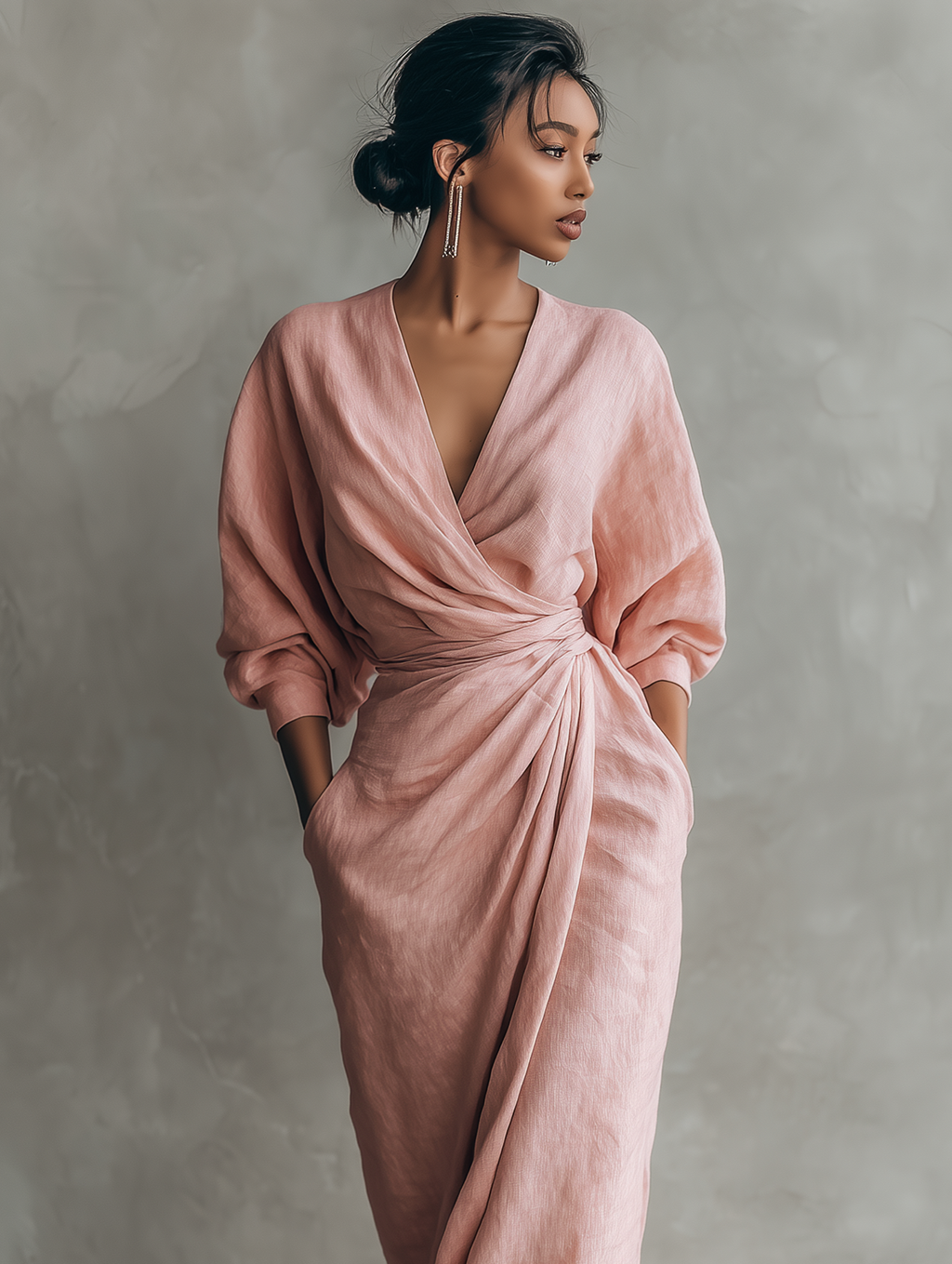 Nina | Minimalist Pink Linen Maxi Dress