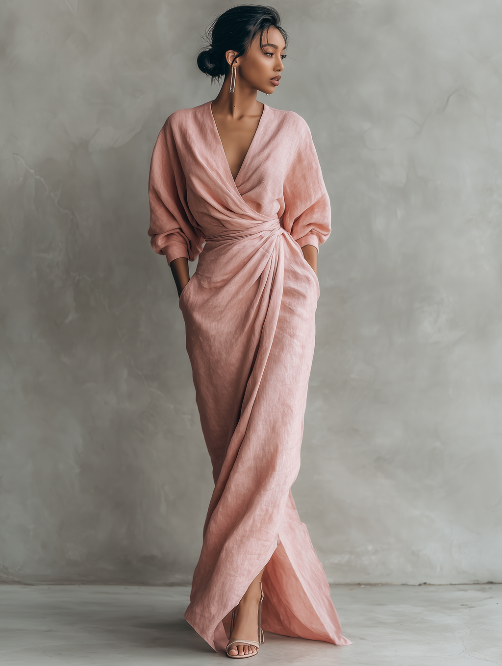 Nina | Minimalist Pink Linen Maxi Dress