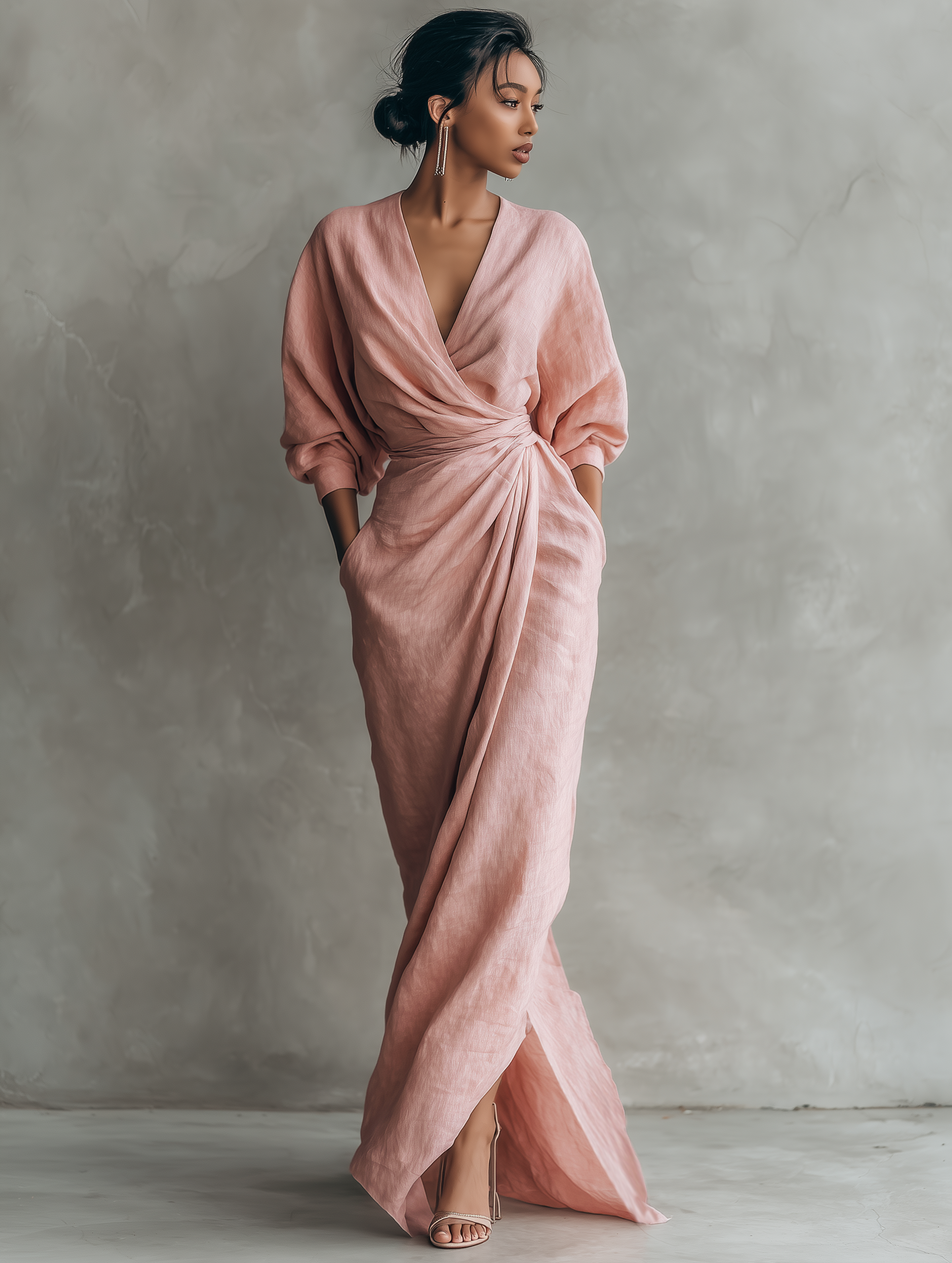 Nina | Minimalist Pink Linen Maxi Dress