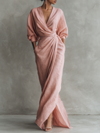 Nina | Minimalist Pink Linen Maxi Dress