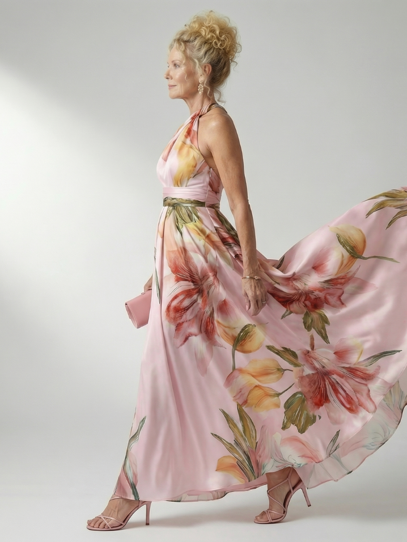 Amiel | Lekka Maxi Sukienka w Kwiaty