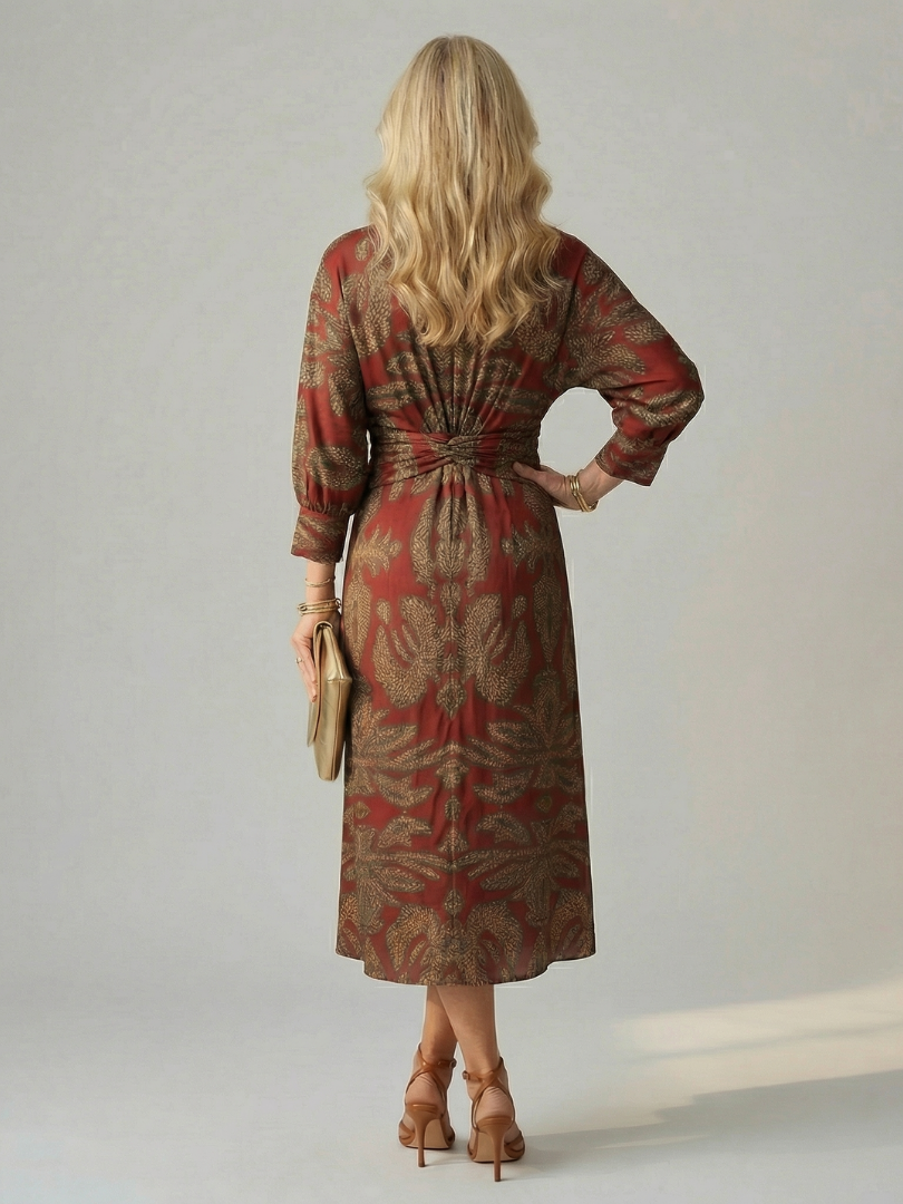 Lune | Midi Dress with Wrap Neckline in Natural Fabric