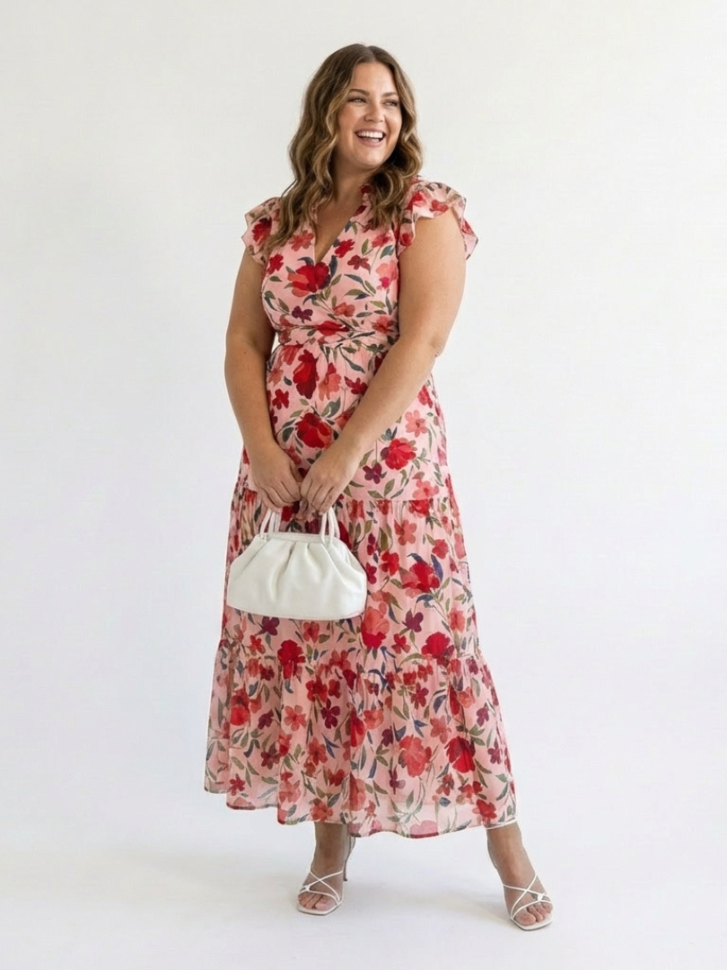 Lila | Elegancka Midi Sukienka w Kwiaty