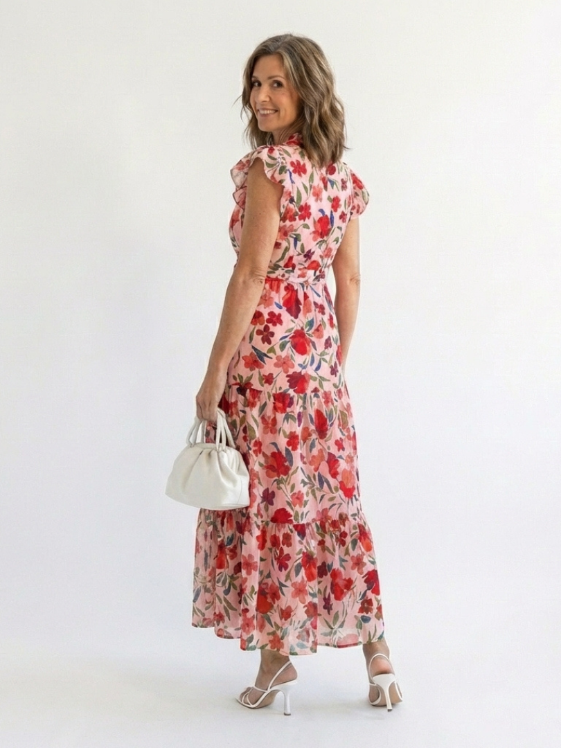 Lila | Elegancka Midi Sukienka w Kwiaty