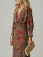 Lune | Midi Dress with Wrap Neckline in Natural Fabric