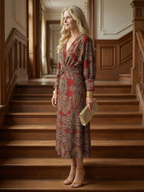 Lune | Midi Dress with Wrap Neckline in Natural Fabric