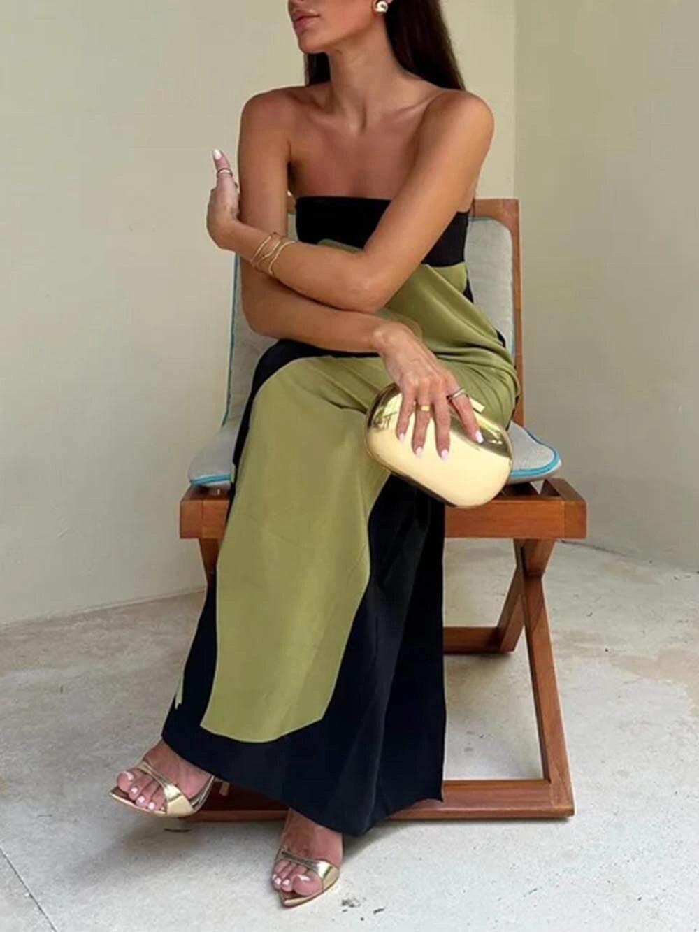 Joan | Stylowa, bezramienna maxi sukienka w morskim wzorze na imprezę