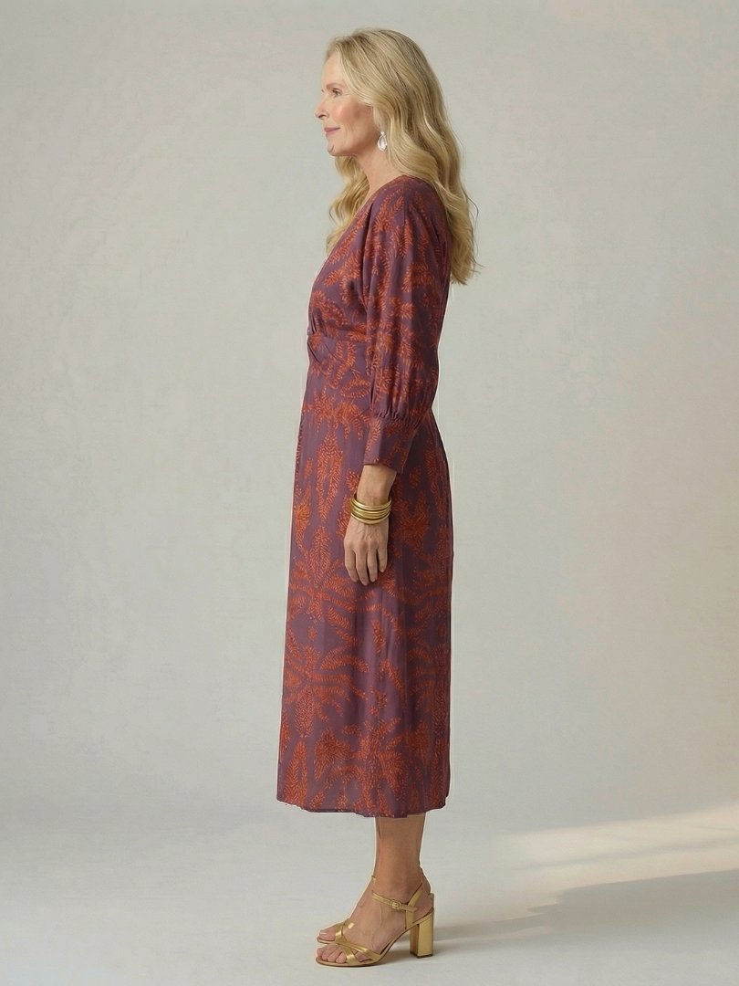 Lune | Midi Dress with Wrap Neckline in Natural Fabric
