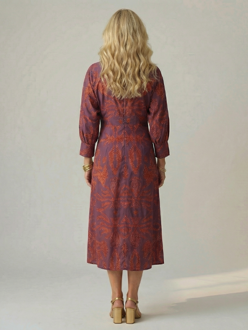 Lune | Midi Dress with Wrap Neckline in Natural Fabric