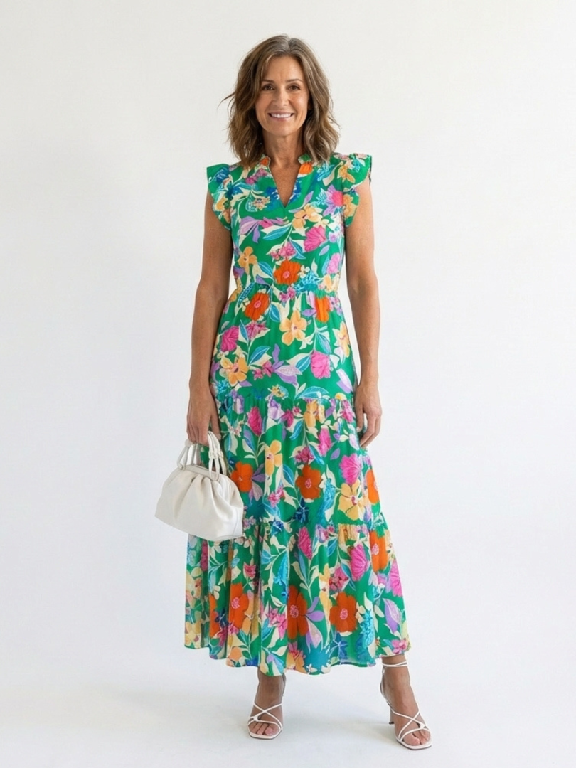 Lila | Elegancka Midi Sukienka w Kwiaty
