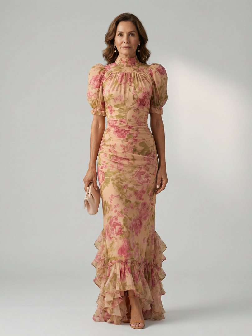 Vianne | Elegancka maxi sukienka z wysokim kołnierzem