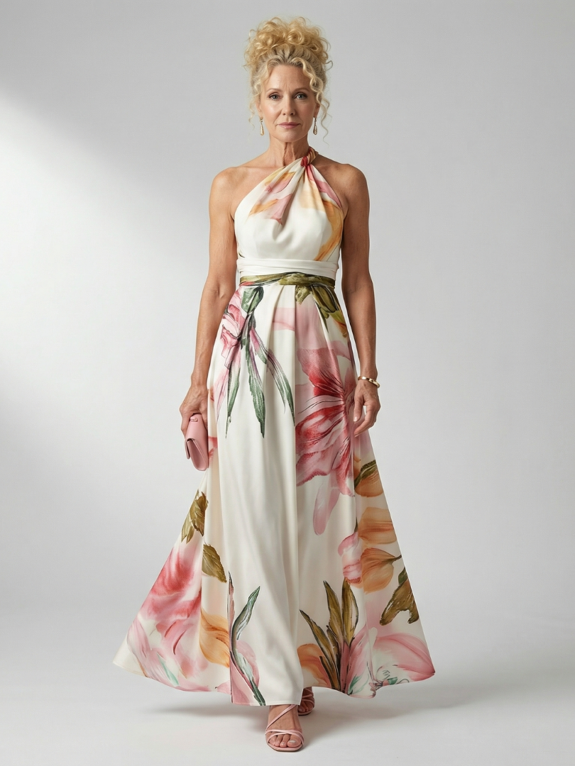 Amiel | Lekka Maxi Sukienka w Kwiaty