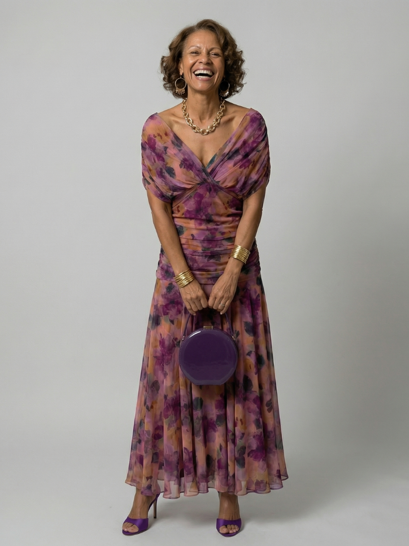 Calen | Off-Shoulder Midi Dress with Flowing Design