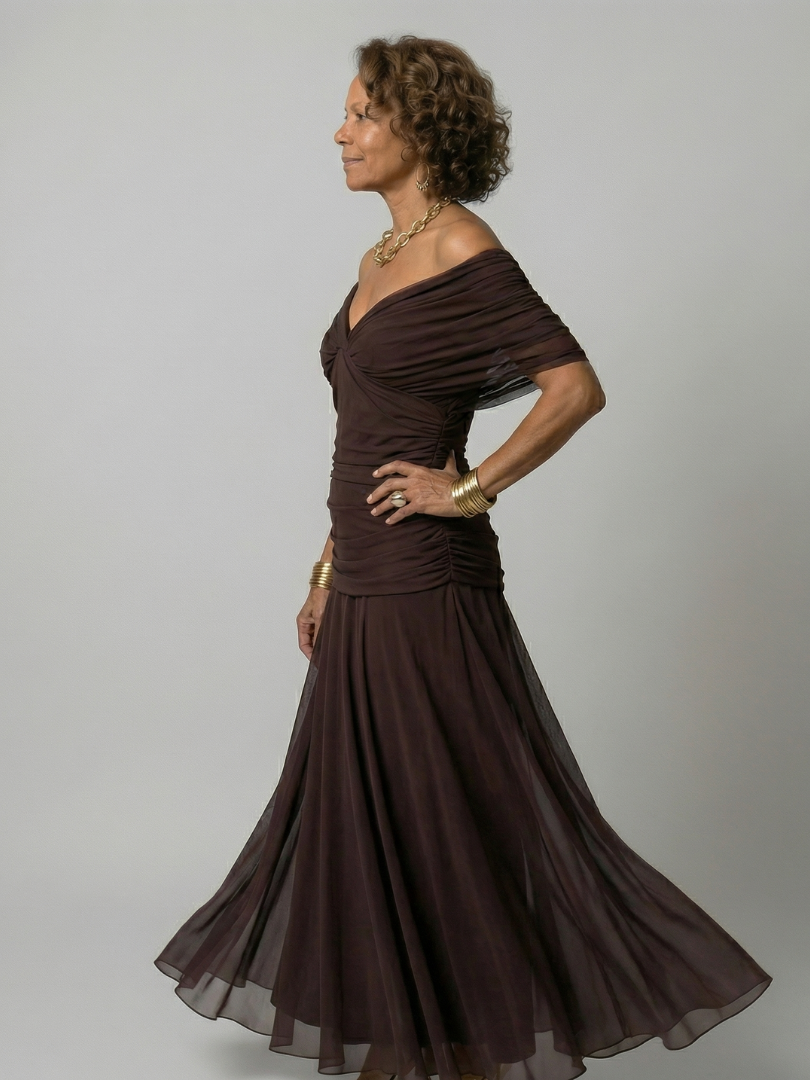Calen | Off-Shoulder Midi Dress with Flowing Design