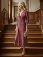 Lune | Midi Dress with Wrap Neckline in Natural Fabric