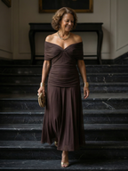 Calen | Off-Shoulder Midi Dress with Flowing Design