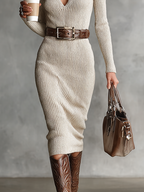 Lea | Slim Fit Midi Knit Dress with V-Neck