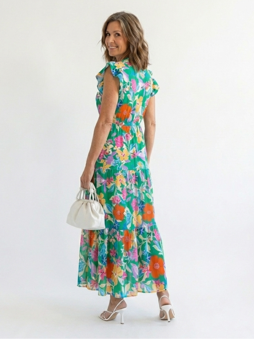 Lila | Elegancka Midi Sukienka w Kwiaty