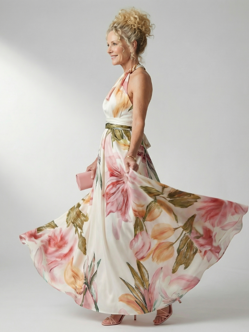 Amiel | Lekka Maxi Sukienka w Kwiaty