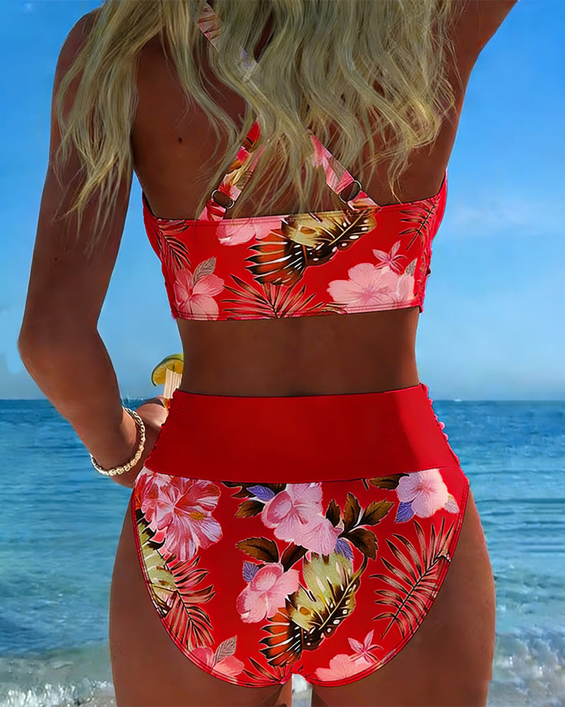 Jolina | Kwiatowy Bikini z Kontrastującymi Akcentami