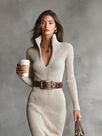 Lea | Slim Fit Midi Knit Dress with V-Neck