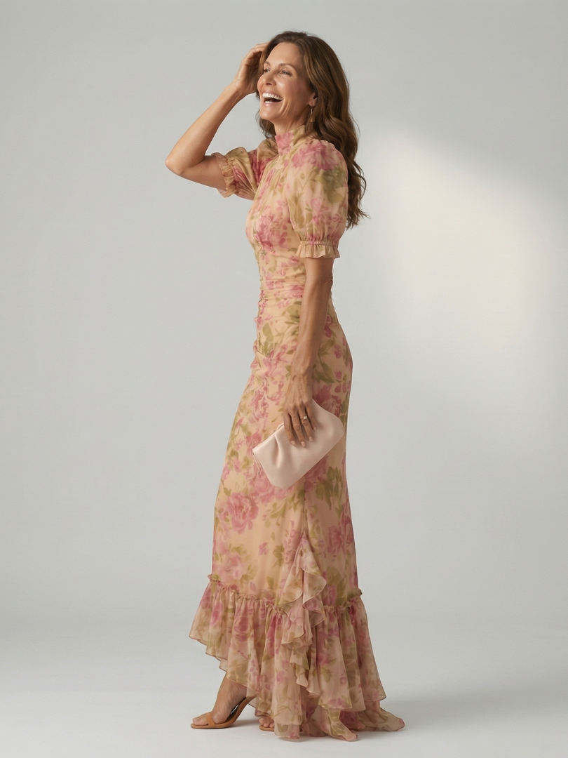 Vianne | Elegancka maxi sukienka z wysokim kołnierzem
