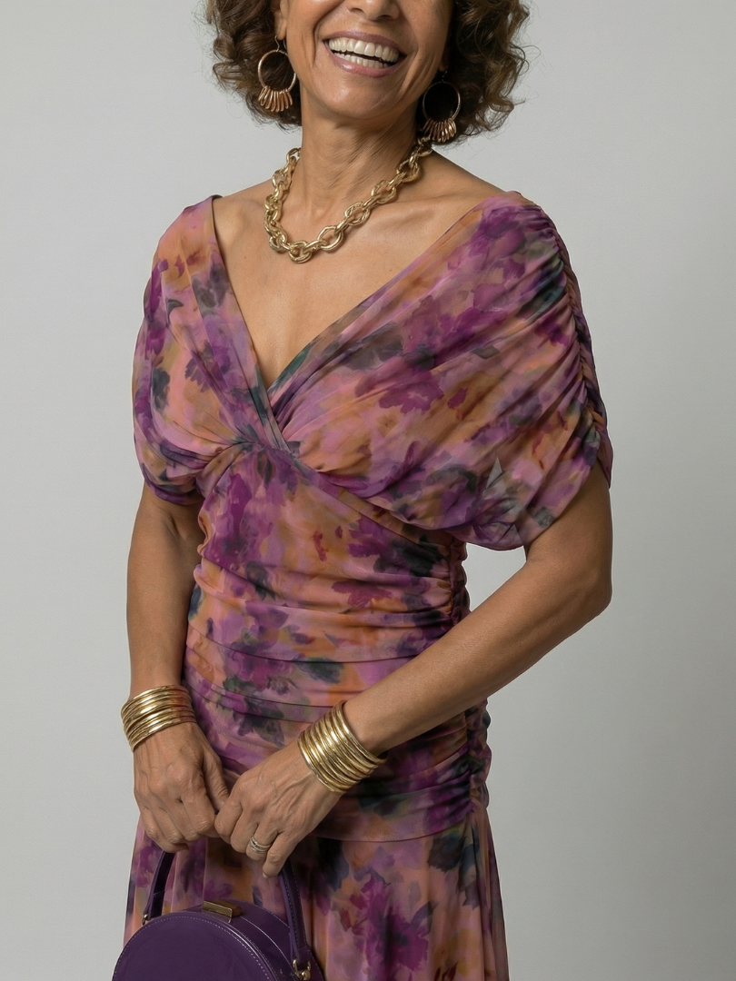 Calen | Off-Shoulder Midi Dress with Flowing Design