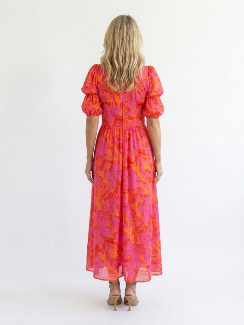 Willow | Midi Dress with Puff Sleeves in Floral Print