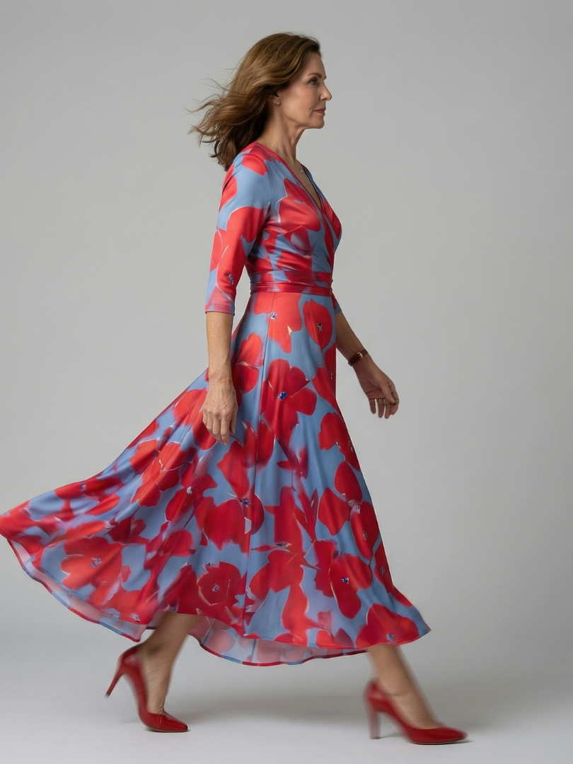 Celine | Midi Dress with Cross-Shaped Neckline