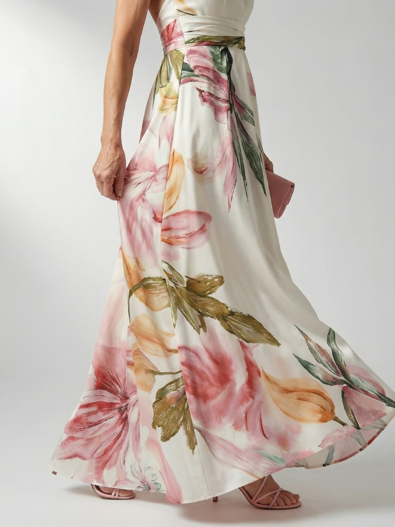Amiel | Lekka Maxi Sukienka w Kwiaty