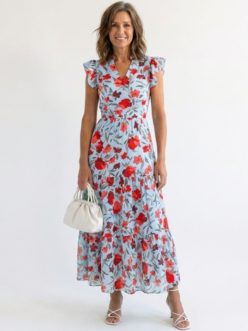 Lila | Elegancka Midi Sukienka w Kwiaty