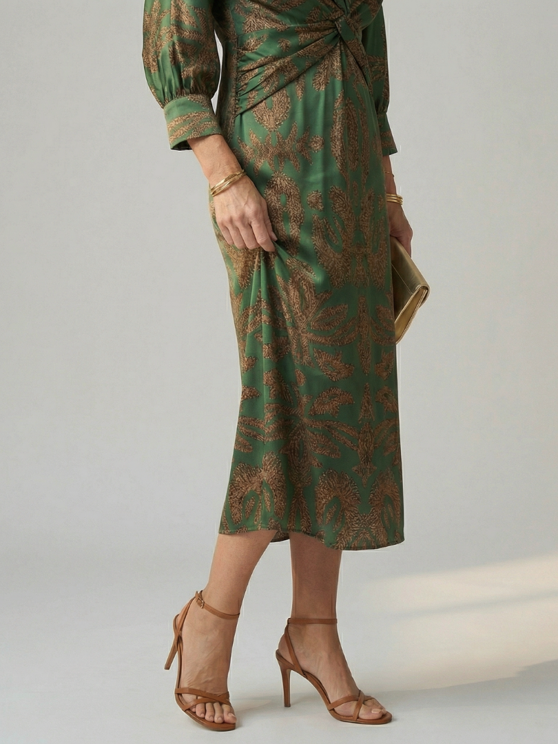 Lune | Midi Dress with Wrap Neckline in Natural Fabric