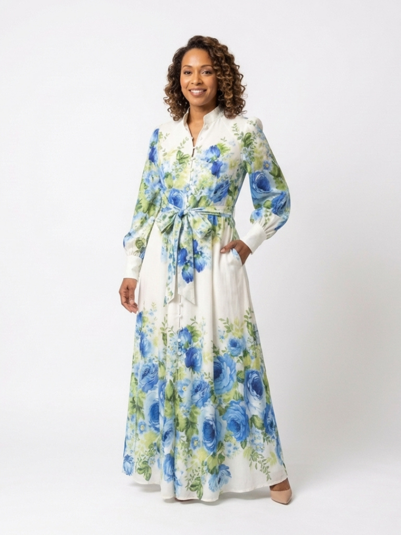Harper | Floral Maxi Dress with Button Front