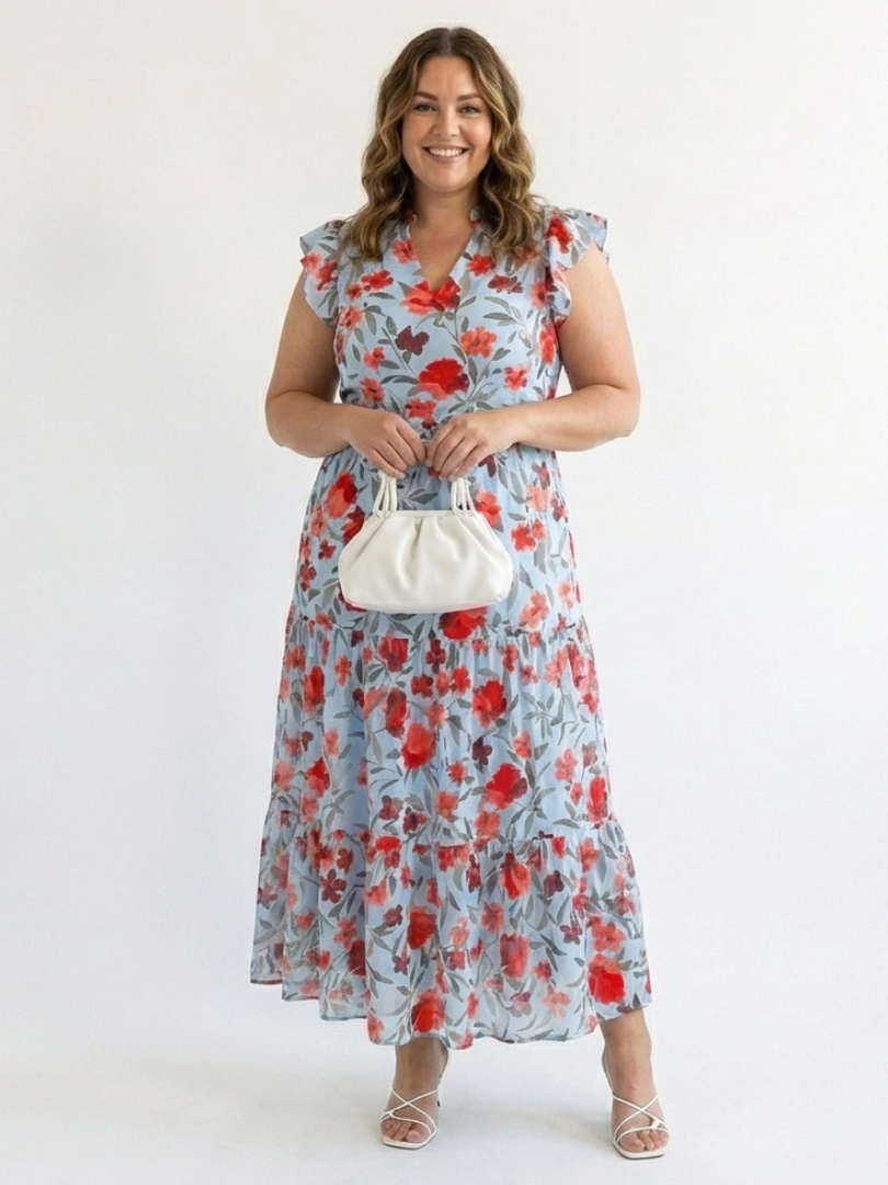 Lila | Elegancka Midi Sukienka w Kwiaty