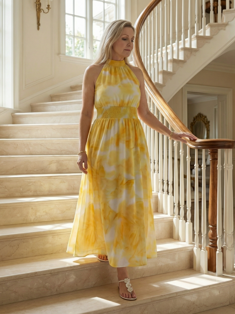 Sylin | Midi Dress with Gathered Halter Neck