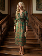 Lune | Midi Dress with Wrap Neckline in Natural Fabric