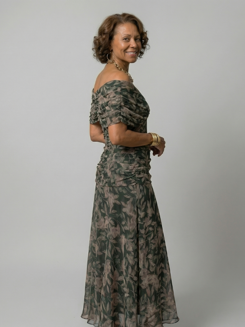 Calen | Off-Shoulder Midi Dress with Flowing Design