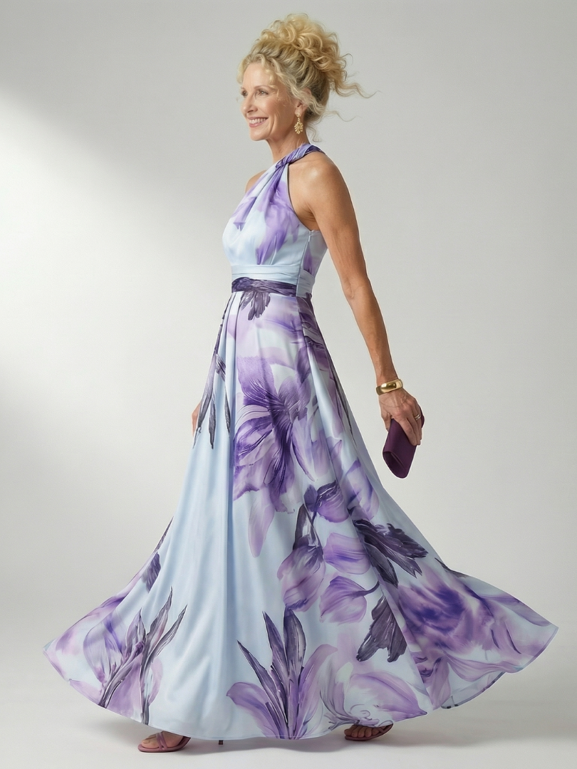Amiel | Lekka Maxi Sukienka w Kwiaty