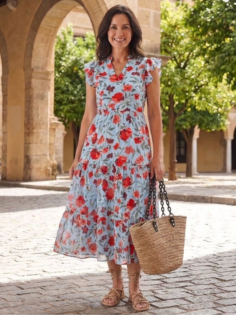 Lila | Elegancka Midi Sukienka w Kwiaty