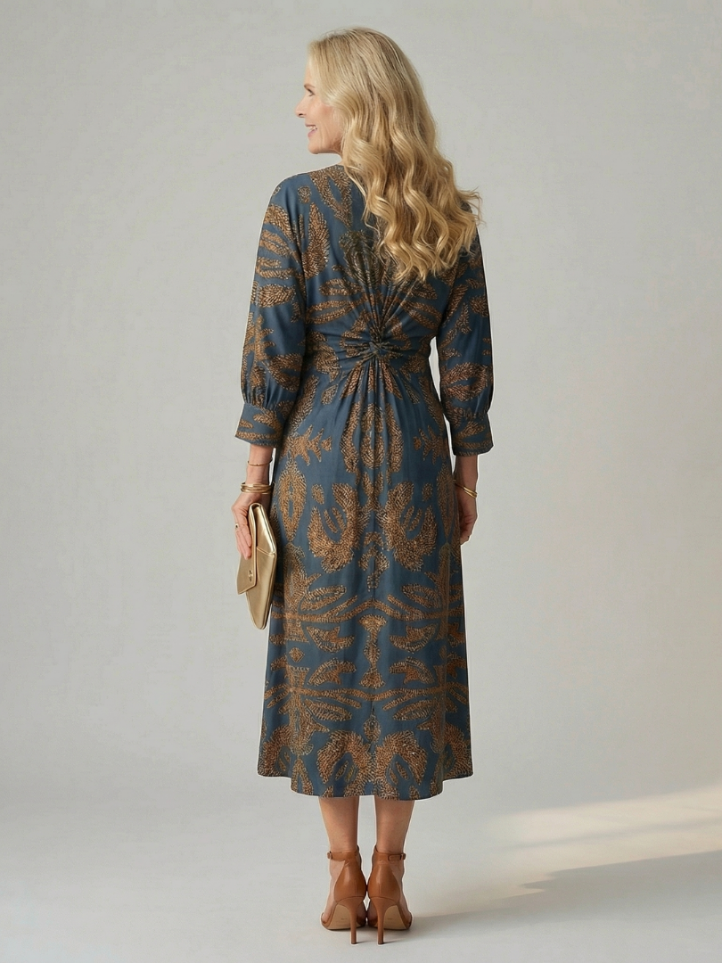 Lune | Midi Dress with Wrap Neckline in Natural Fabric