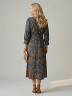 Lune | Midi Dress with Wrap Neckline in Natural Fabric