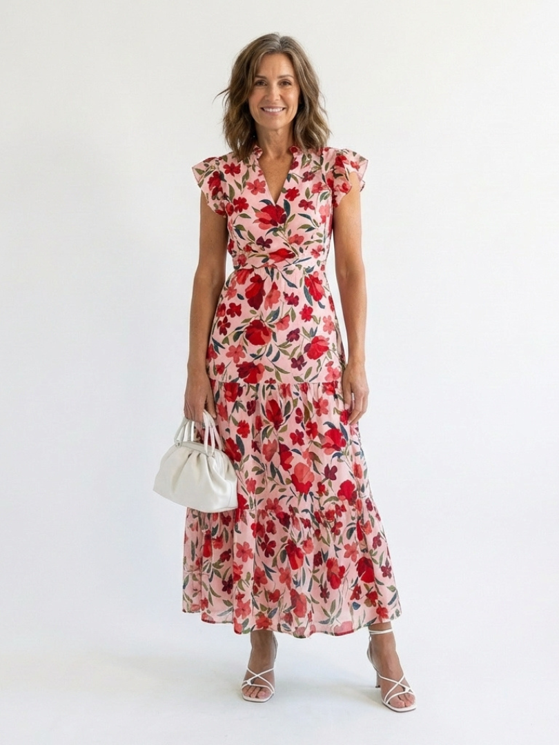 Lila | Elegancka Midi Sukienka w Kwiaty