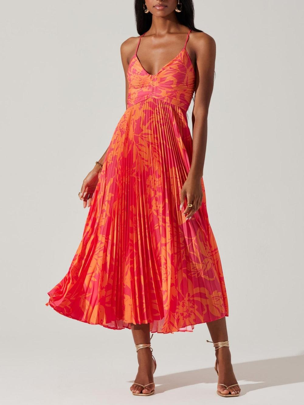 Heather | Elegancka midi sukienka w kwiatowy wzór z nadmorskim stylem