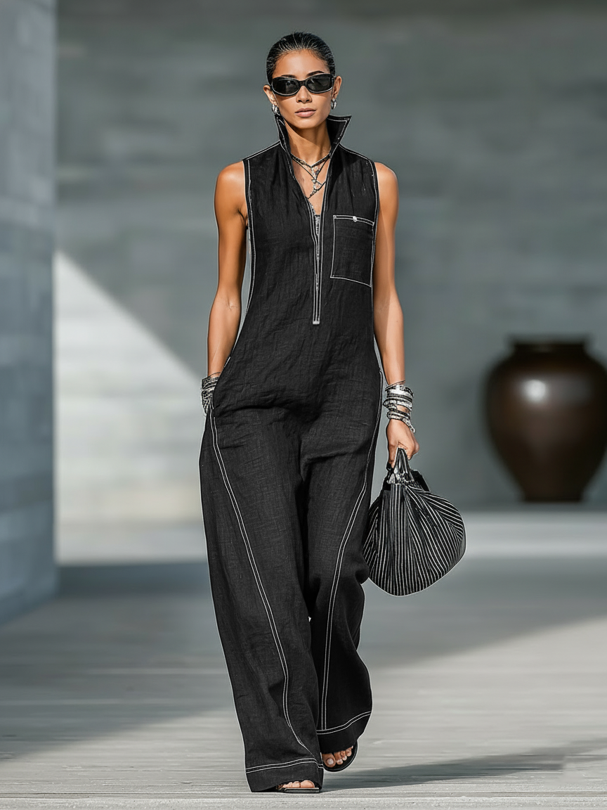 Mila | Minimalist Jumpsuit with White Accents
