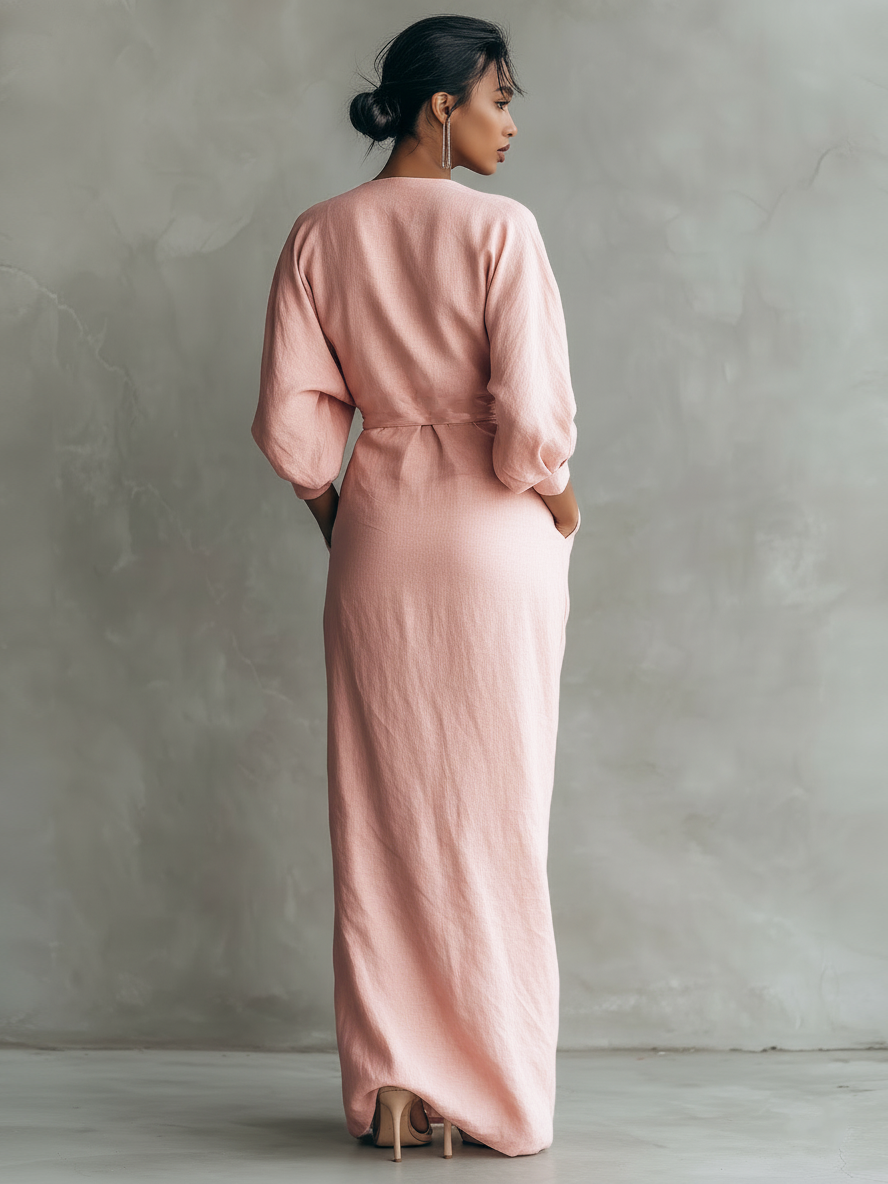 Nina | Minimalist Pink Linen Maxi Dress