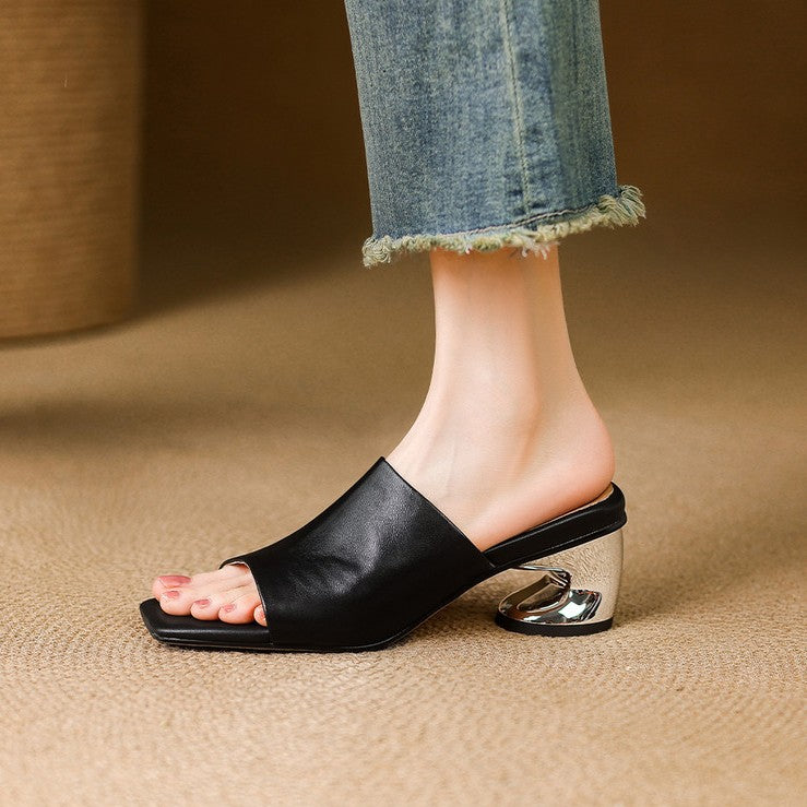 Mule Virelle Curve z skórzaną cholewką i obcasem