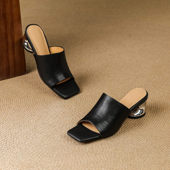Mule Virelle Curve z skórzaną cholewką i obcasem